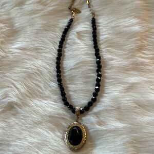 1928 Vintage Black Beaded Locket Necklace